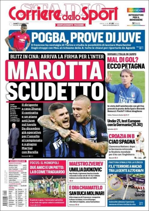 Portada CORRIERE DELLO SPORT lunes 19 noviembre