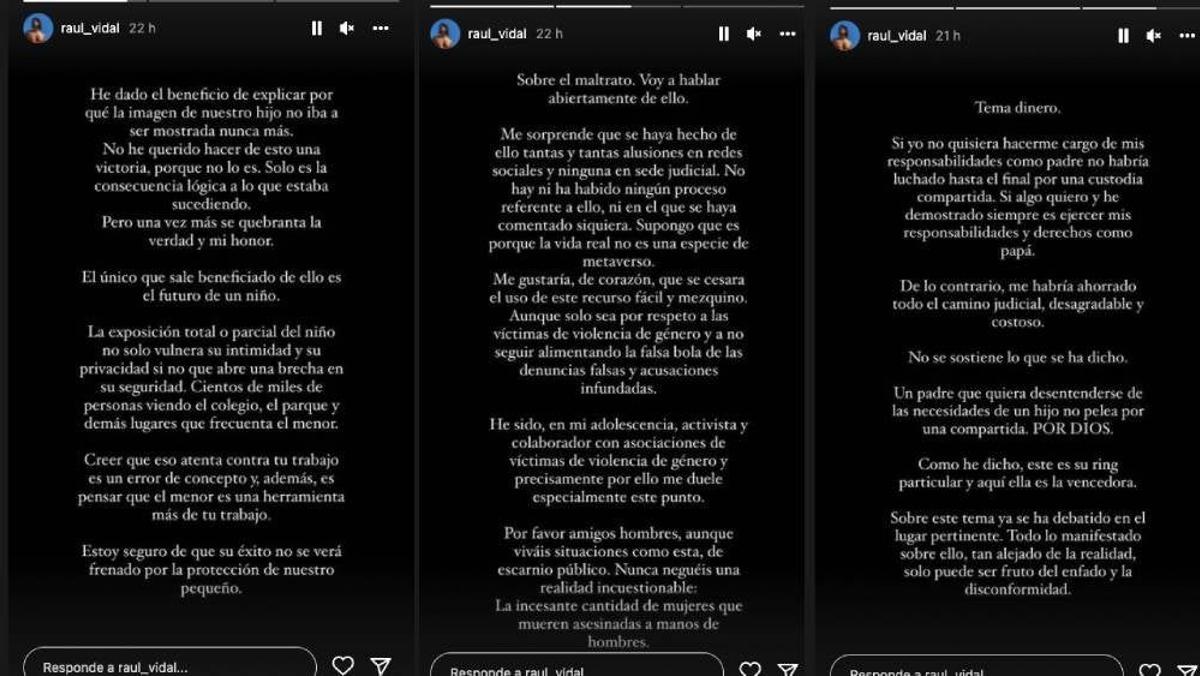 Un comunicado de Raúl Vidal vía Instagram Stories