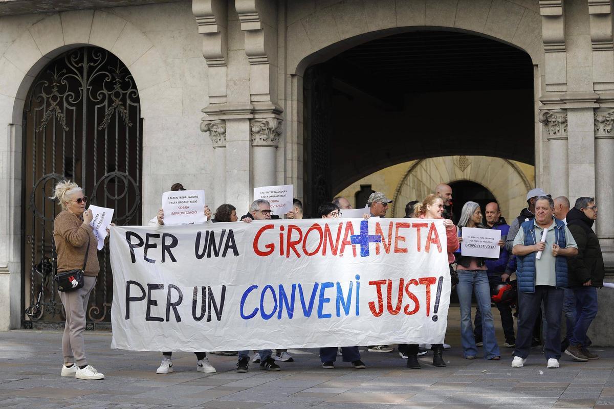 Una protesta dels treballadors de Girona+Neta, el 13 de març.