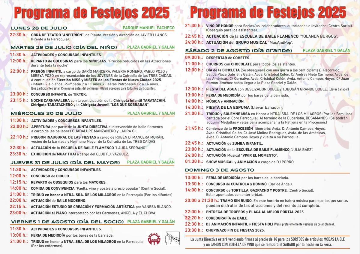 Programa de las fiestas de Nueva Ciudad.