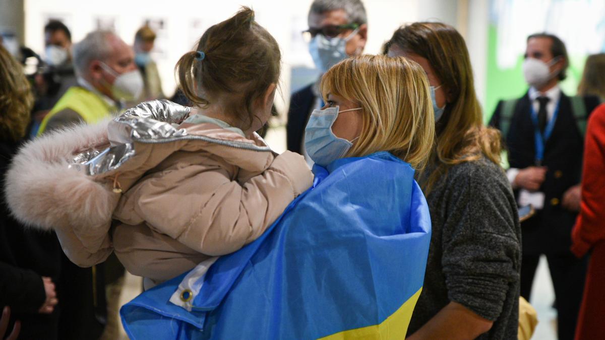 Refugiados ucranianos al llegar a España.