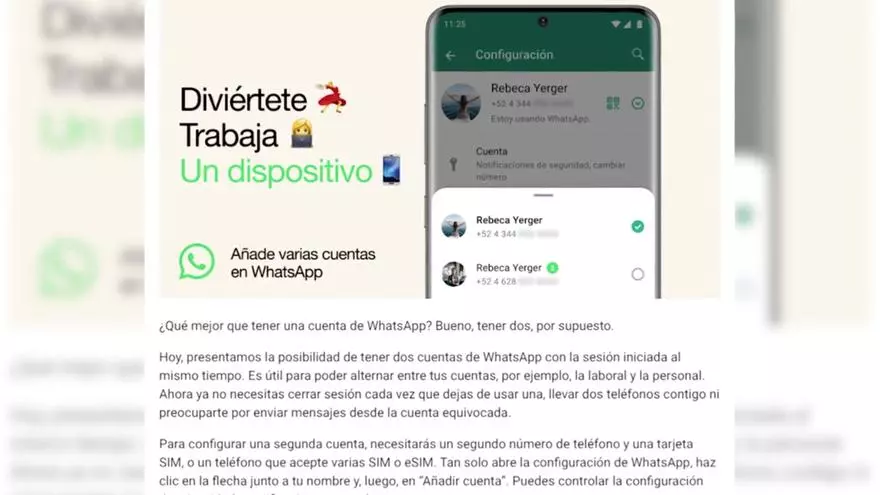 WhatsApp para Android permitirá tener dos cuentas iniciadas en el mismo dispositivo