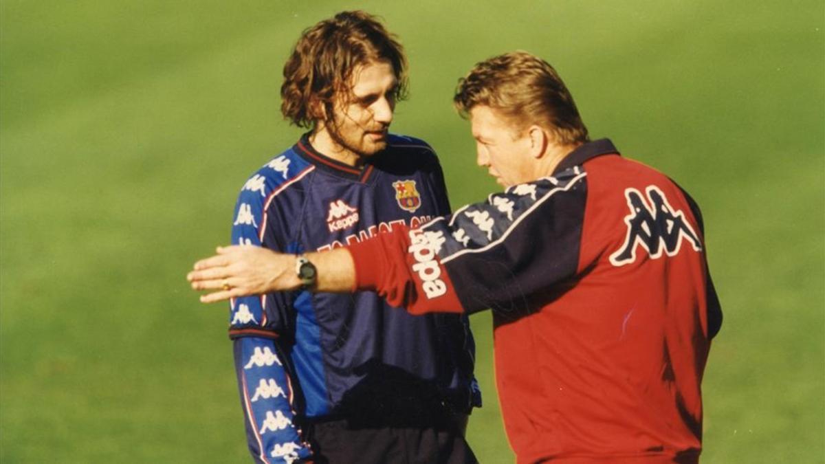 Van Gaal, con Dugarry en un entrenamiento