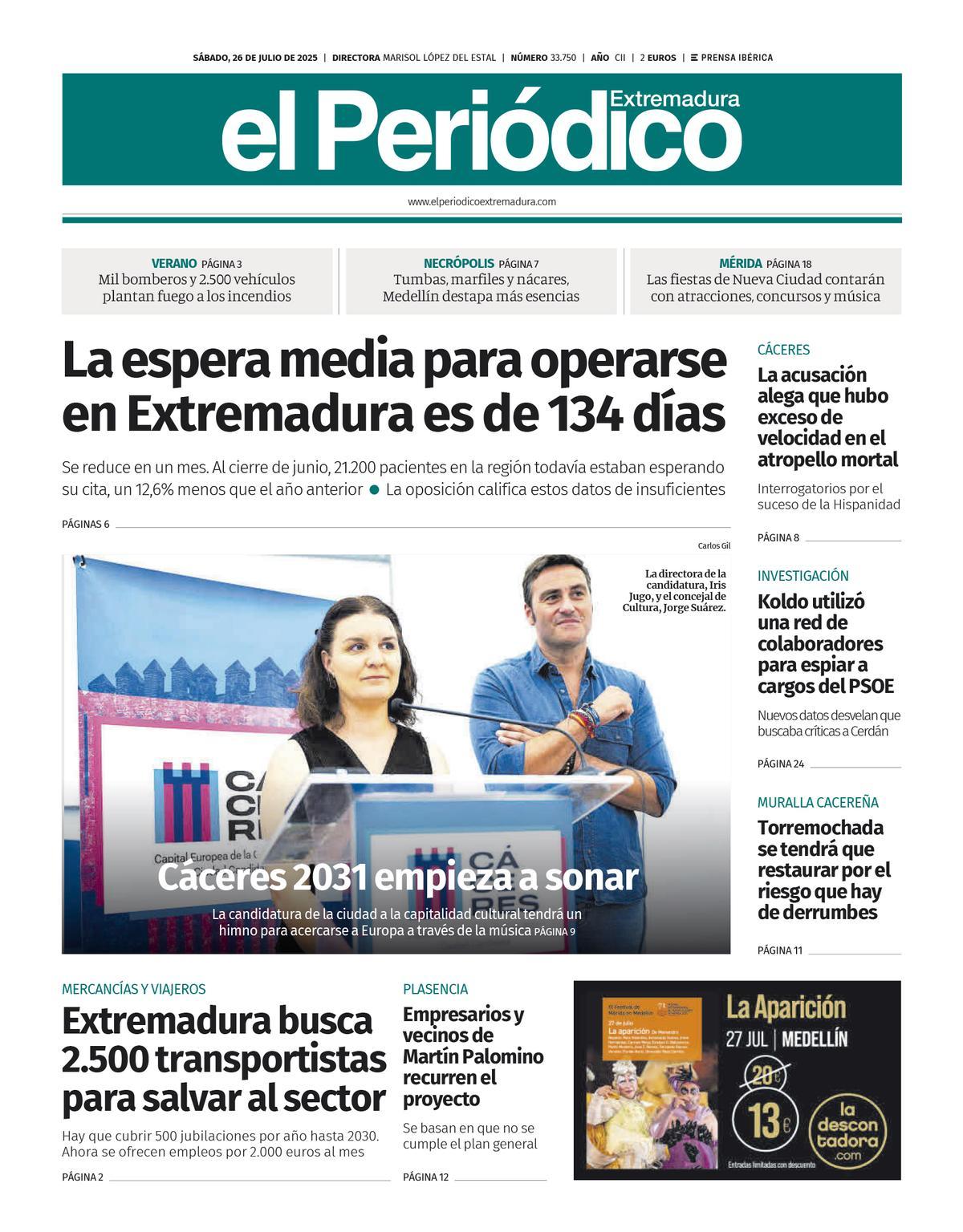 Consulta la portada correspondiente al día 26 de julio de 2025