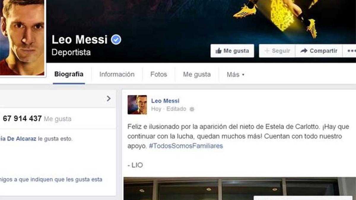 El mensaje de Leo Messi en Facebook a Estela de Carlotto en Facebook