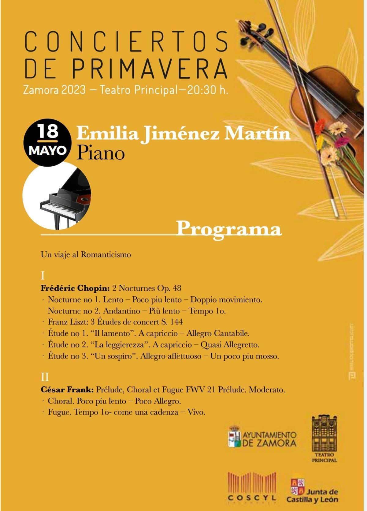 Programa de la pianista Emilia Jiménez.