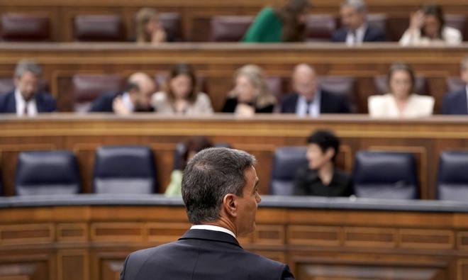El presidente del Gobierno, Pedro Sánchez, interviene durante un pleno en el Congreso de los Diputados el pasado mes de abril. 