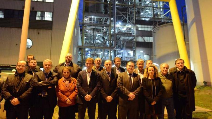 Los directores generales de Minas y Energía del país, junto a la presidenta de Hunosa, ayer, en la térmica de La Pereda.