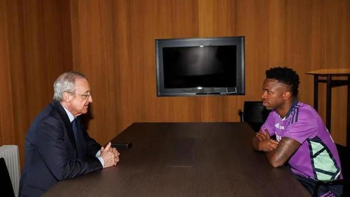 Florentino Pérez y Vinicius Junior, reunidos tras los incidentes de Mestalla.