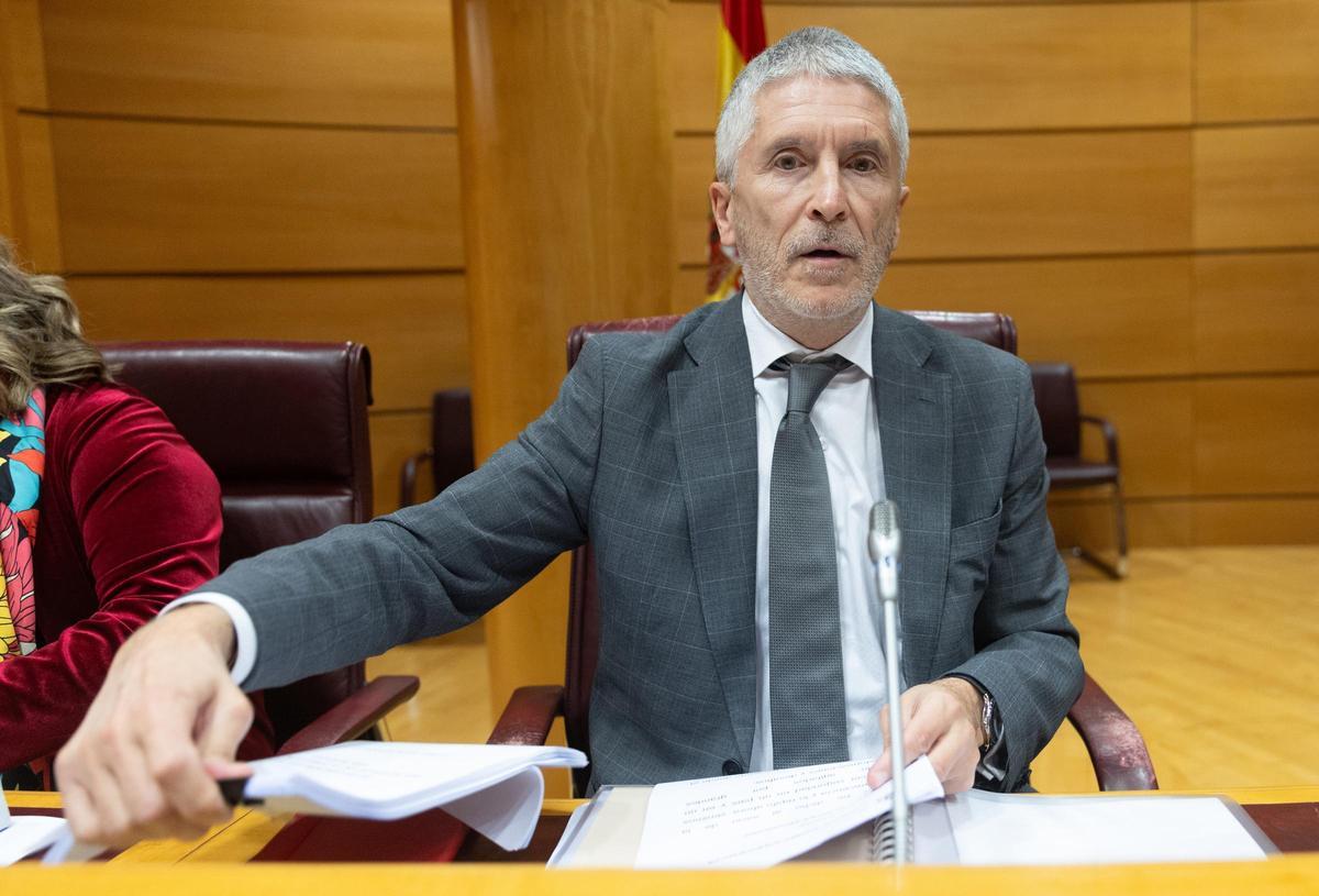 El ministro del Interior, Fernando Grande-Marlaska, durante una comisión de Interior en el Senado.
