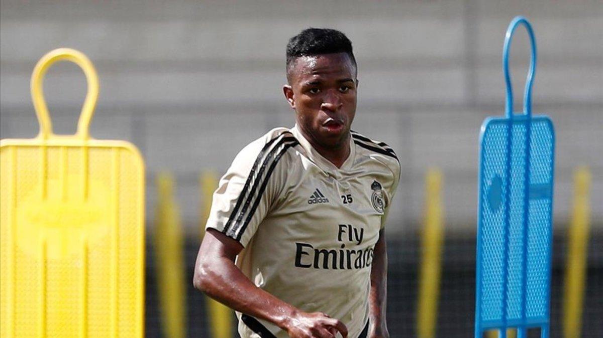 Vinicius, durante un entrenamiento en Valdebebas