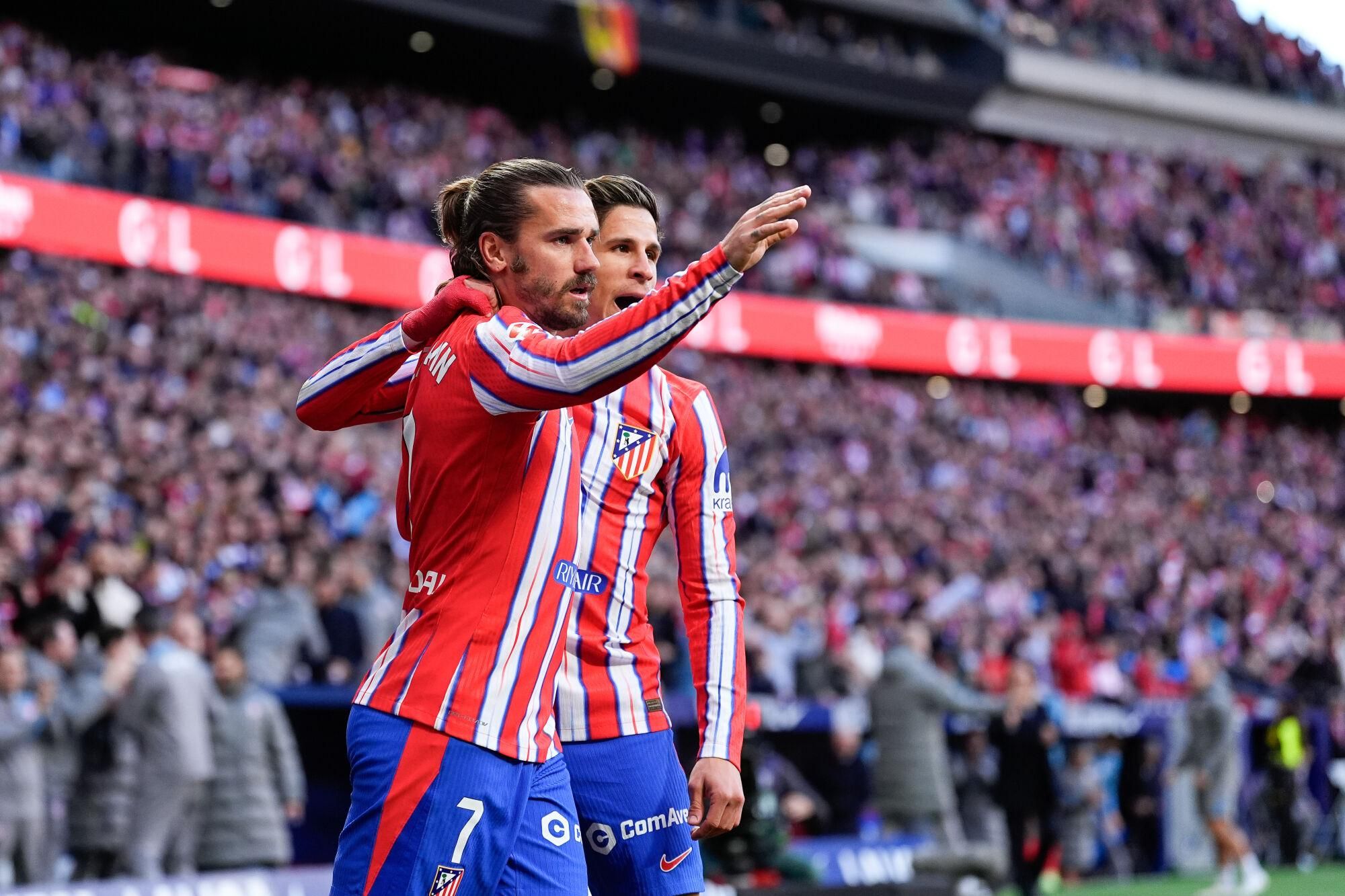 Antoine Griezmann of Atletico de Madrid celebrates a goal dimissed by VAR during the Spanish League, LaLiga EA Sports, football match played between Atletico de Madrid and CA Osasuna at Riyadh Air Metropolitano stadium on January 12, 2025, in Madrid, Spain. AFP7 12/01/2025 ONLY FOR USE IN SPAIN. Oscar J. Barroso / AFP7 / Europa Press;2025;SOCCER;SPAIN;SPORT;ZSOCCER;ZSPORT;Atletico de Madrid v CA Osasuna - LaLiga EA Sports;