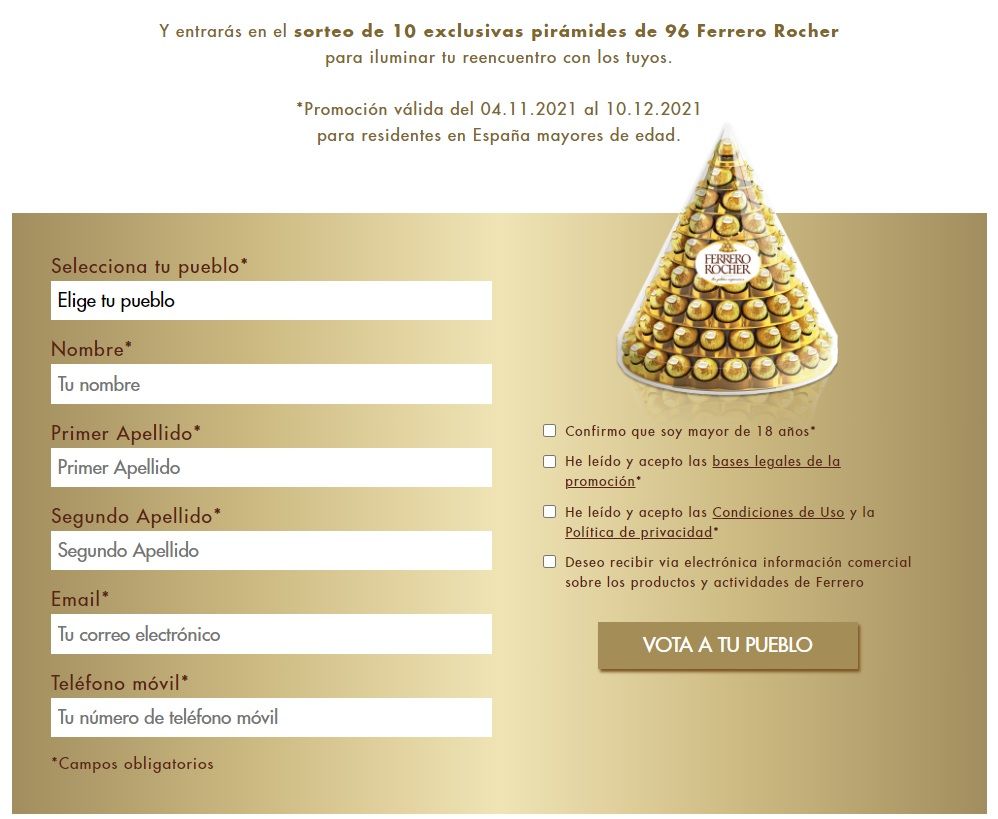 Página en la web de Ferrero en la que votar por Peñíscola.