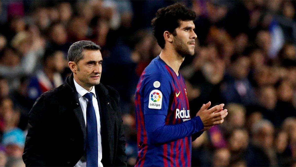 Ernesto Valverde y Carles Aleñá en el Barça-Celta