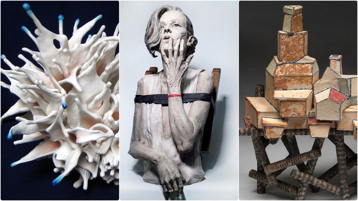 Montaje con las tres obras ganadoras del concurso internacional de cerámica de l&#039;Alcora.