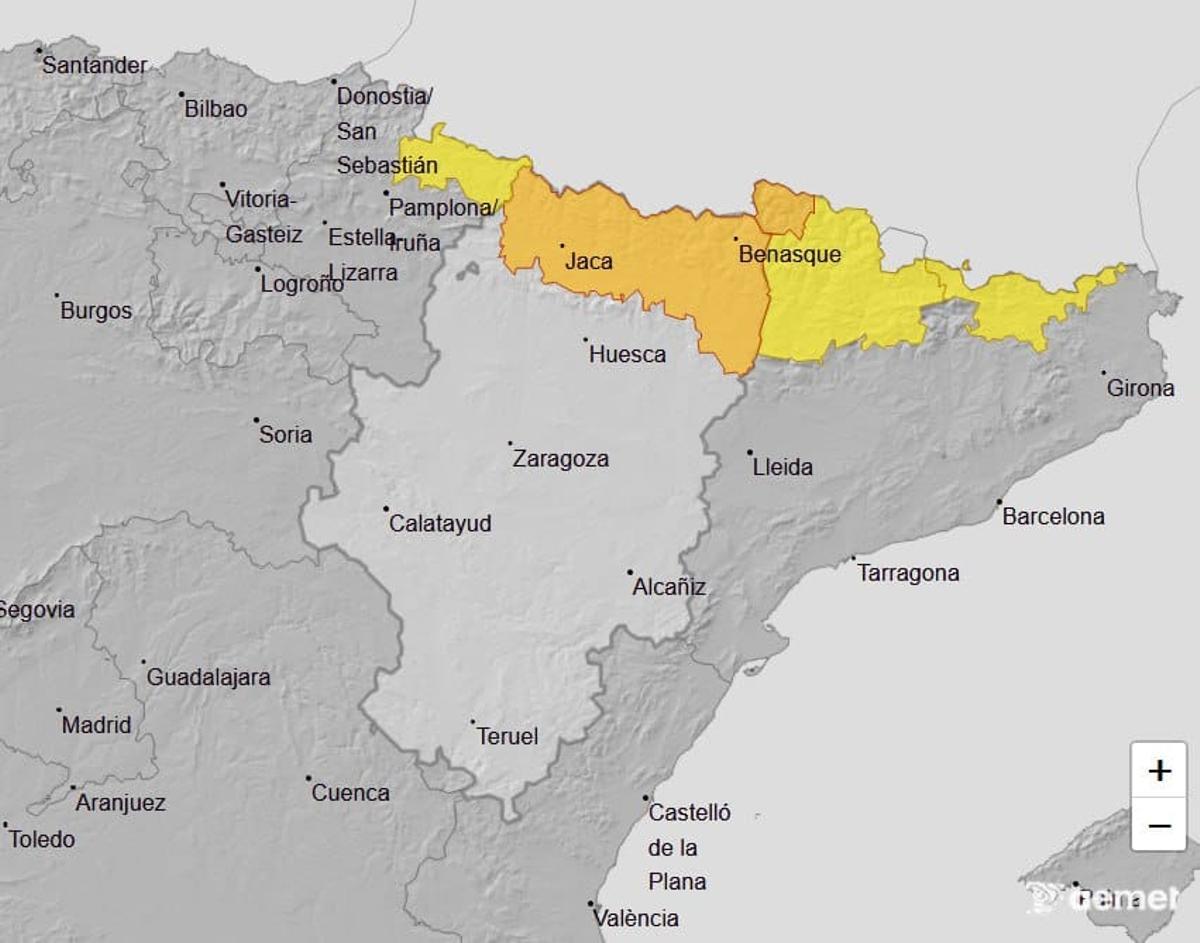 El aviso de nivel naranja por nevadas en el Pirineo oscense.