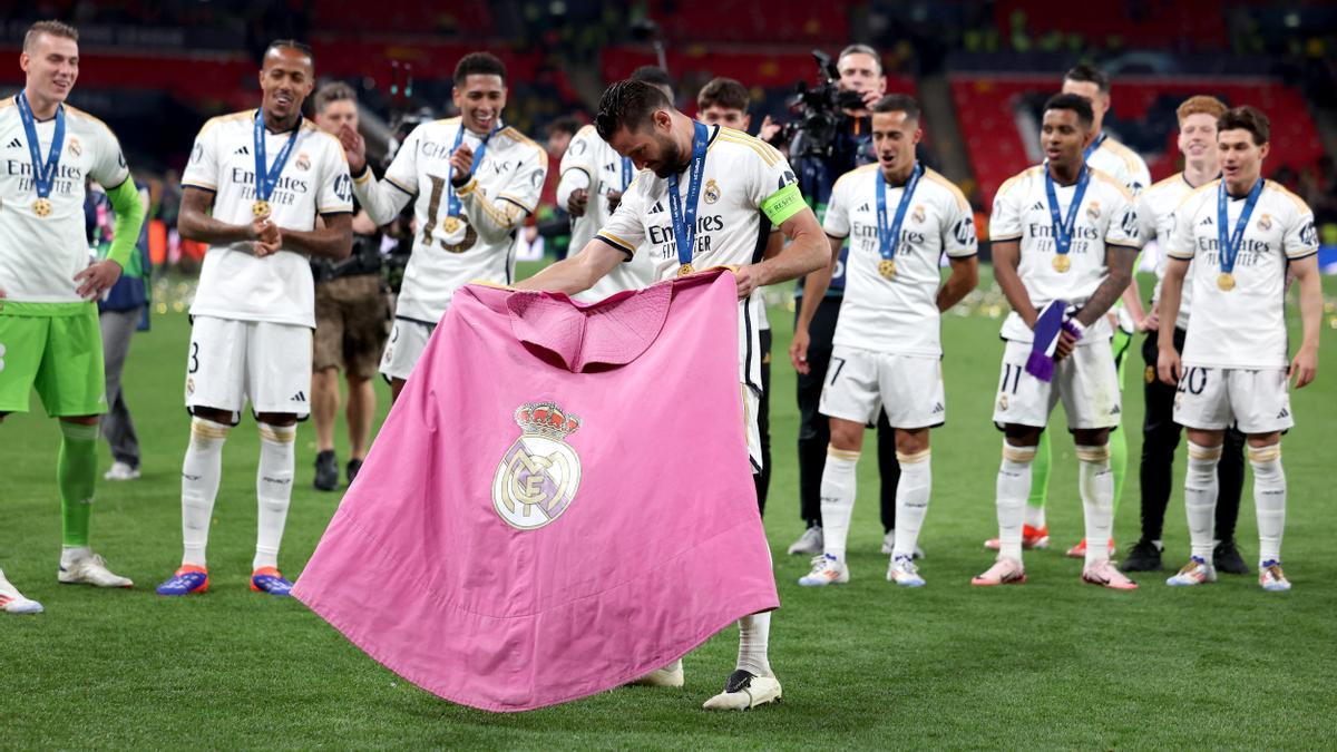 Nacho, durante la celebración de la Champions ganada por el Real Madrid.