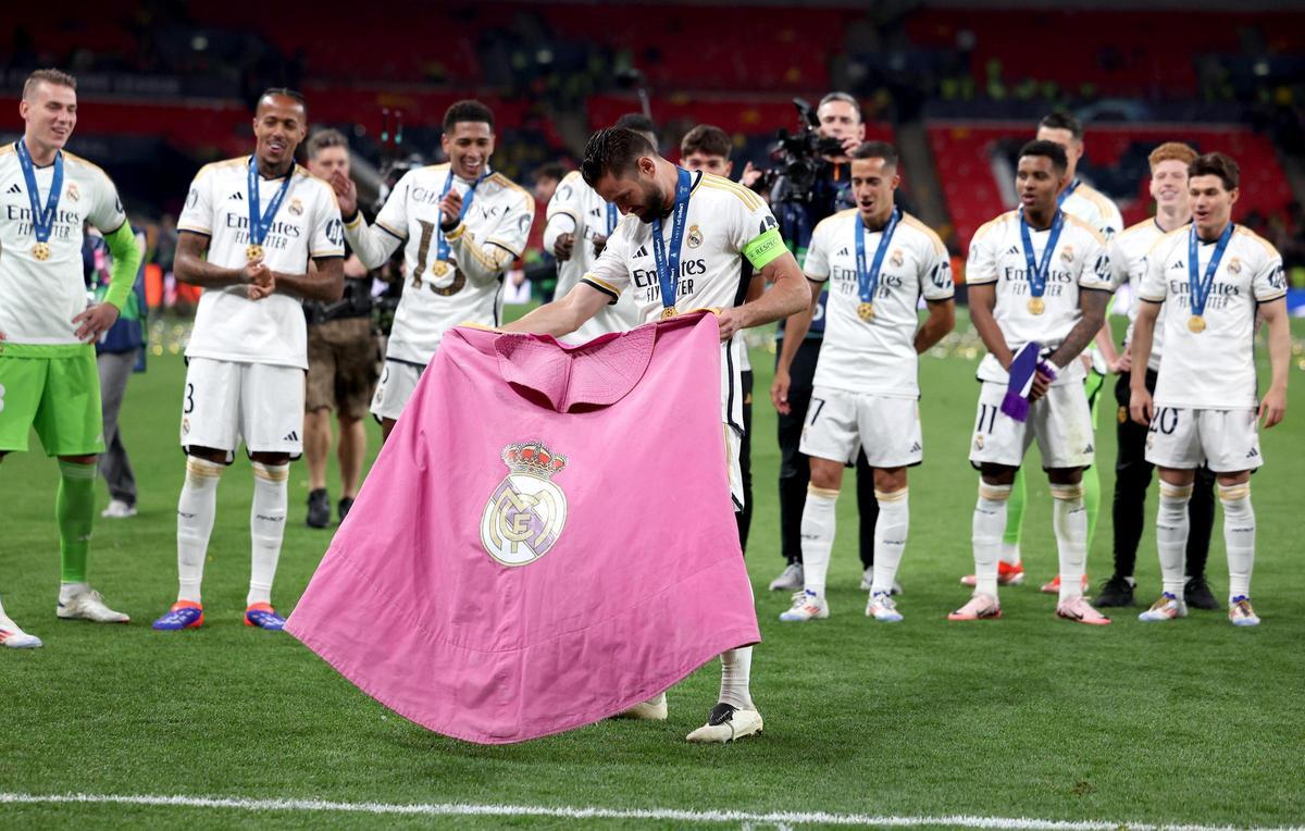 Nacho, durante la celebración de la Champions ganada por el Real Madrid.