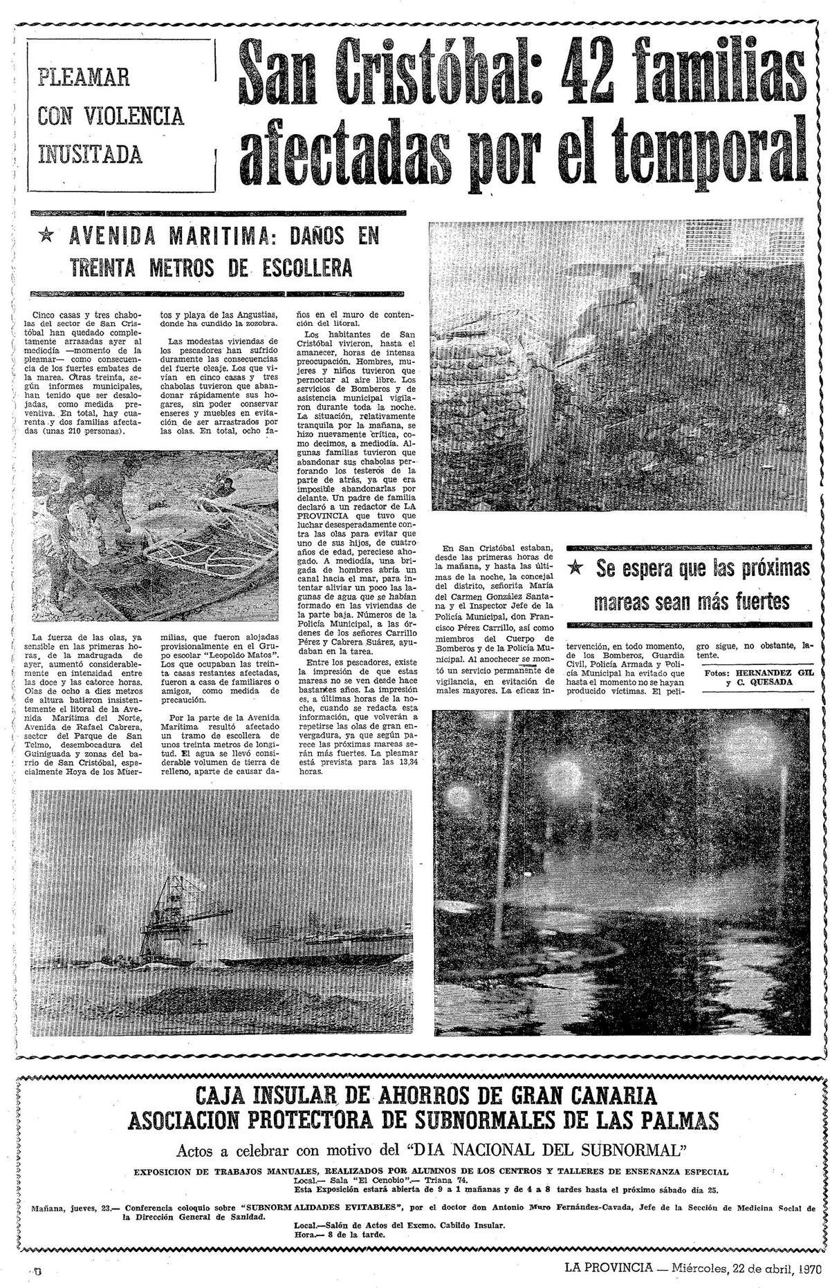 Página del periódico La Provincia del 22 de abril de 1970 sobre el suceso.