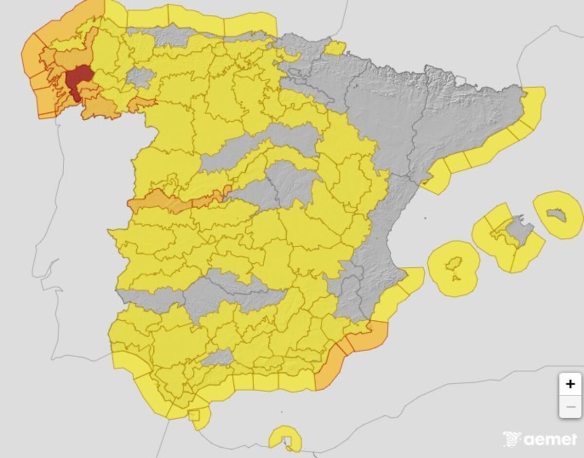 Avisos meteorológicos de la Aemet para el martes 27 de enero.