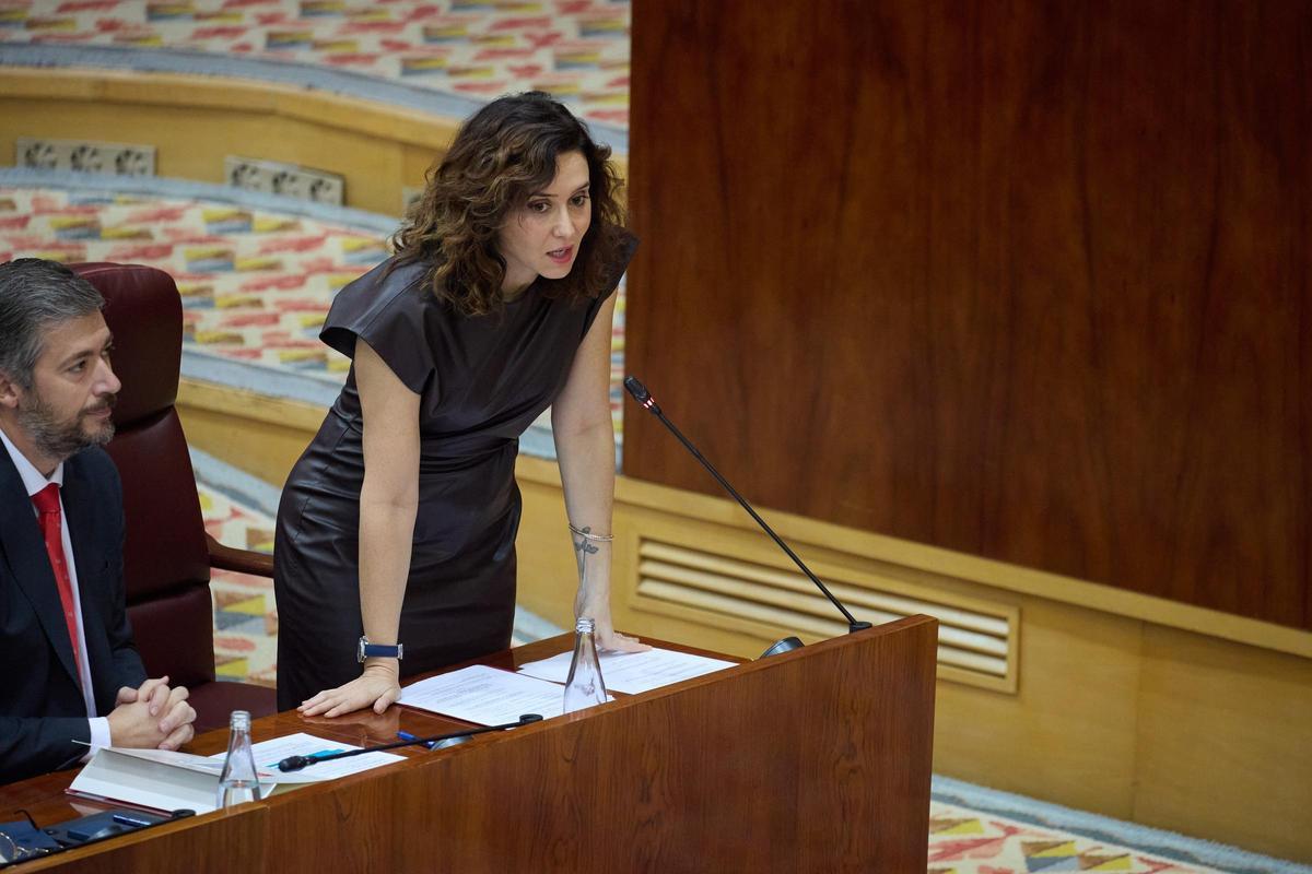 La presidenta de la Comunidad de Madrid, Isabel Díaz Ayuso, en la Asamblea.