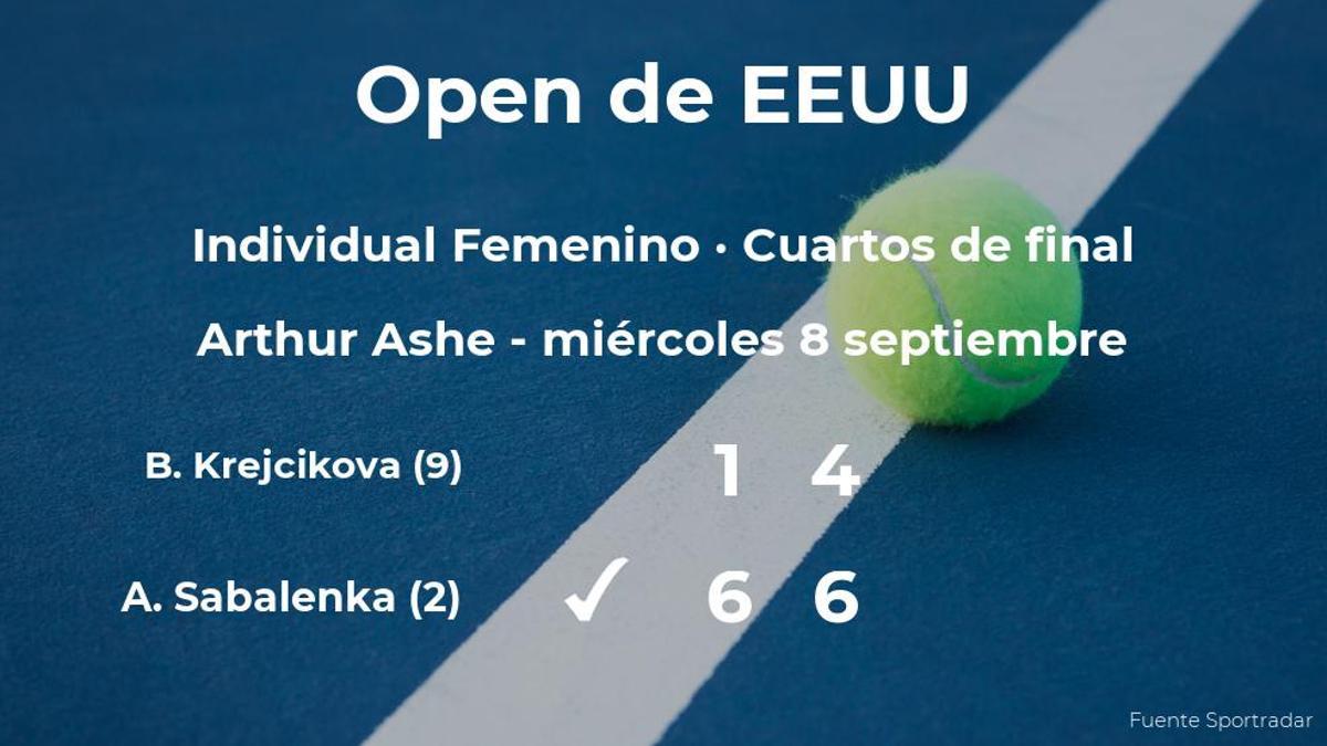 La tenista Aryna Sabalenka se hace con la plaza de las semifinales a costa de la tenista Barbora Krejcikova