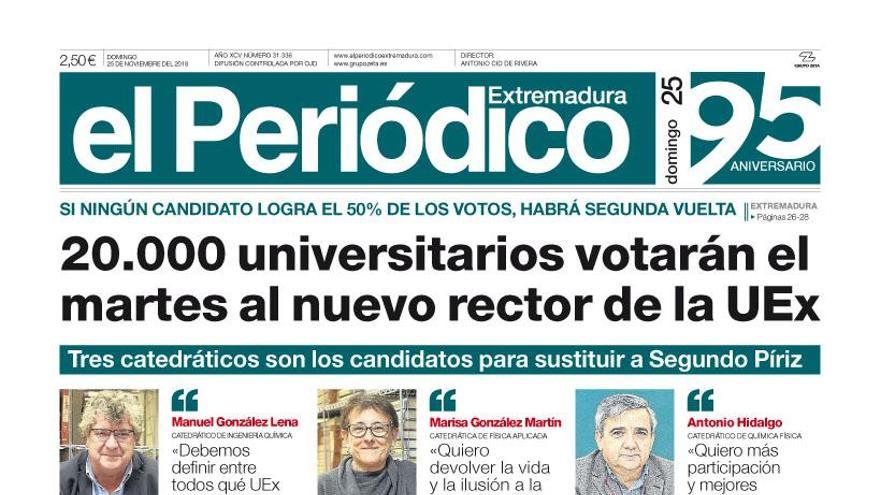 Esta es la portada de EL PERIÓDICO EXTREMADURA correspondiente al día 25 de noviembre del 2018