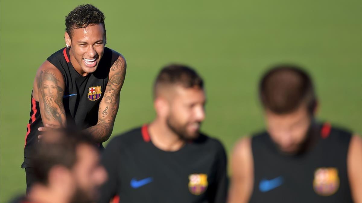 Neymar, durante el entrenamiento del Barça en Miami de este jueves.