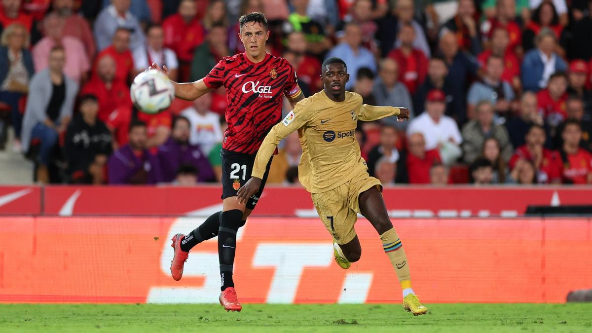 Dembélé y Raíllo, durante el Mallorca-Barça