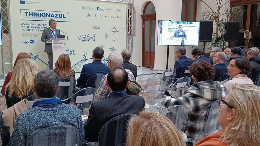 El consejero de Medio Ambiente, ayer en la presentación de la estrategia en Ciencias Marinas | CARM