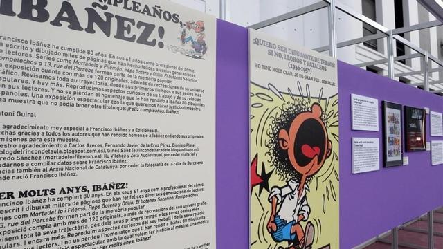 Uno de los paneles de la exposición de homenaje a Ibáñez en el Salón del Cómic.