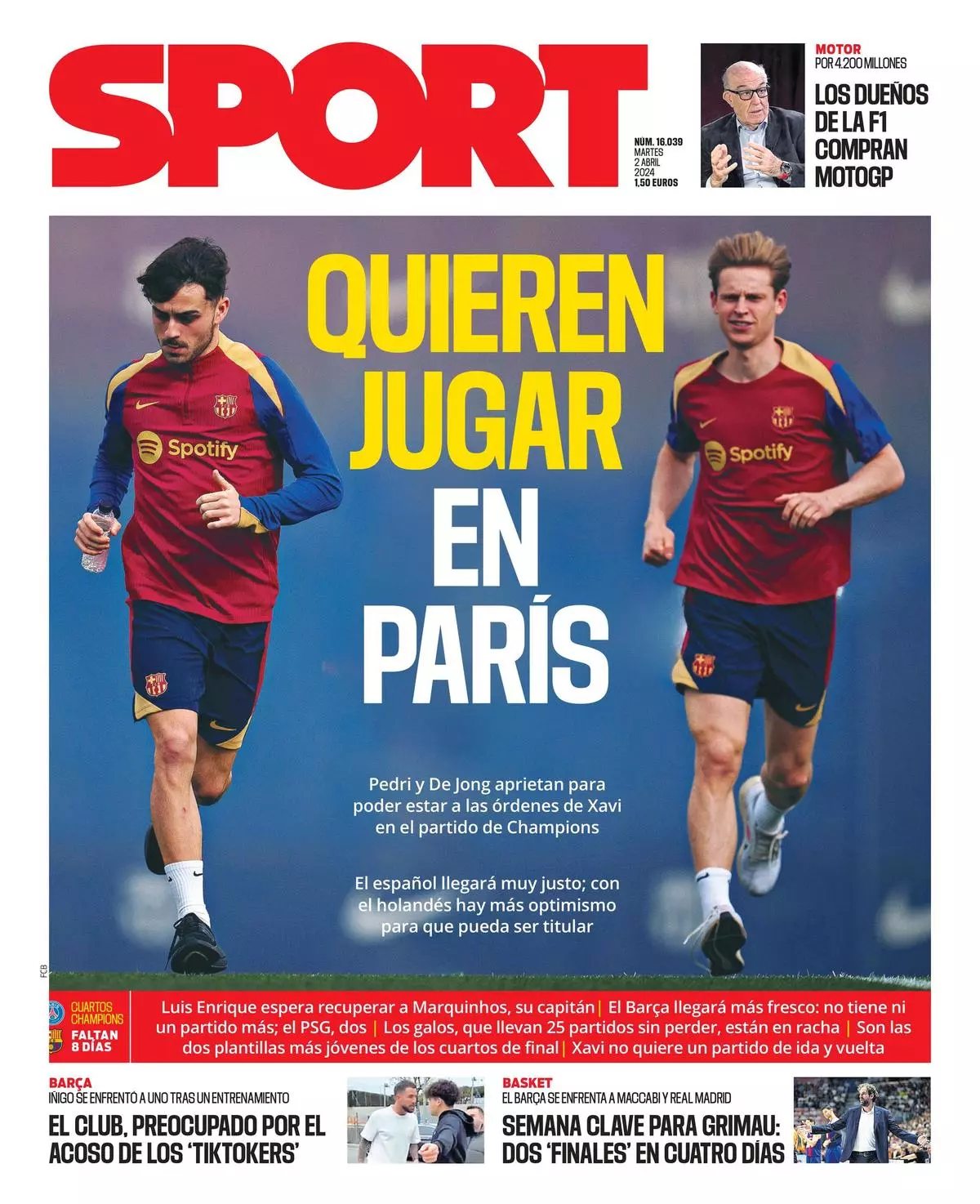 La portada de SPORT de hoy martes, 2 de abril de 2024