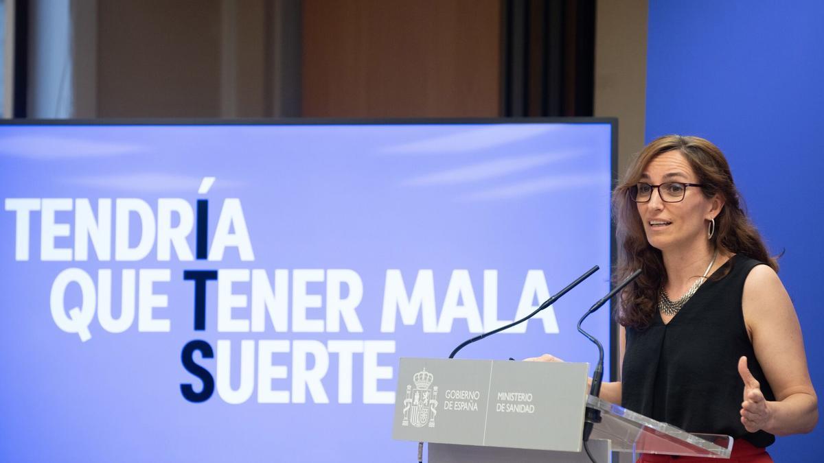 La ministra de Sanidad, Mónica García, en la presentación de la campaña frente a las ITS
