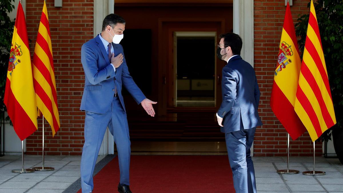 The President of the Government, Pedro Sánchez, receives the President of the Generalitat, Pere Aragonès. The President of the Government, Pedro Sánchez, receives the President of the Generalitat, Pere Aragonès.