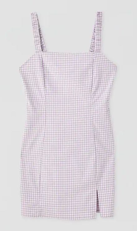 Minivestido de tirantes de Pull&amp;Bear con estampado de cuadros lilas y blancos