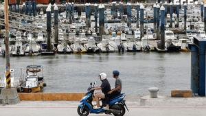 Taiwanese residents drive next to fishing boats anchored as a precaution against Typhoon Haikui, at Nanliao Fishing Harbor in Hsinchu, Taiwan, 03 September 2023. EFE/EPA/RITCHIE B. TONGO