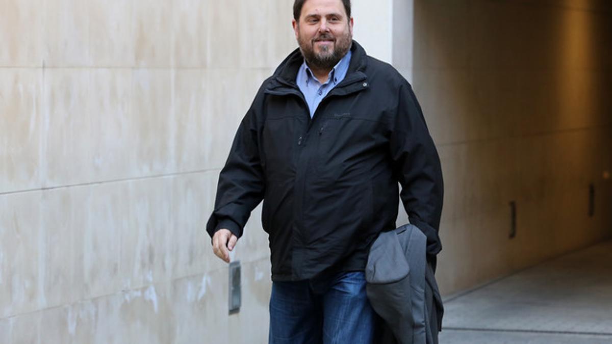 Oriol Junqueras, a la salida de la sede de ERC, en enero.