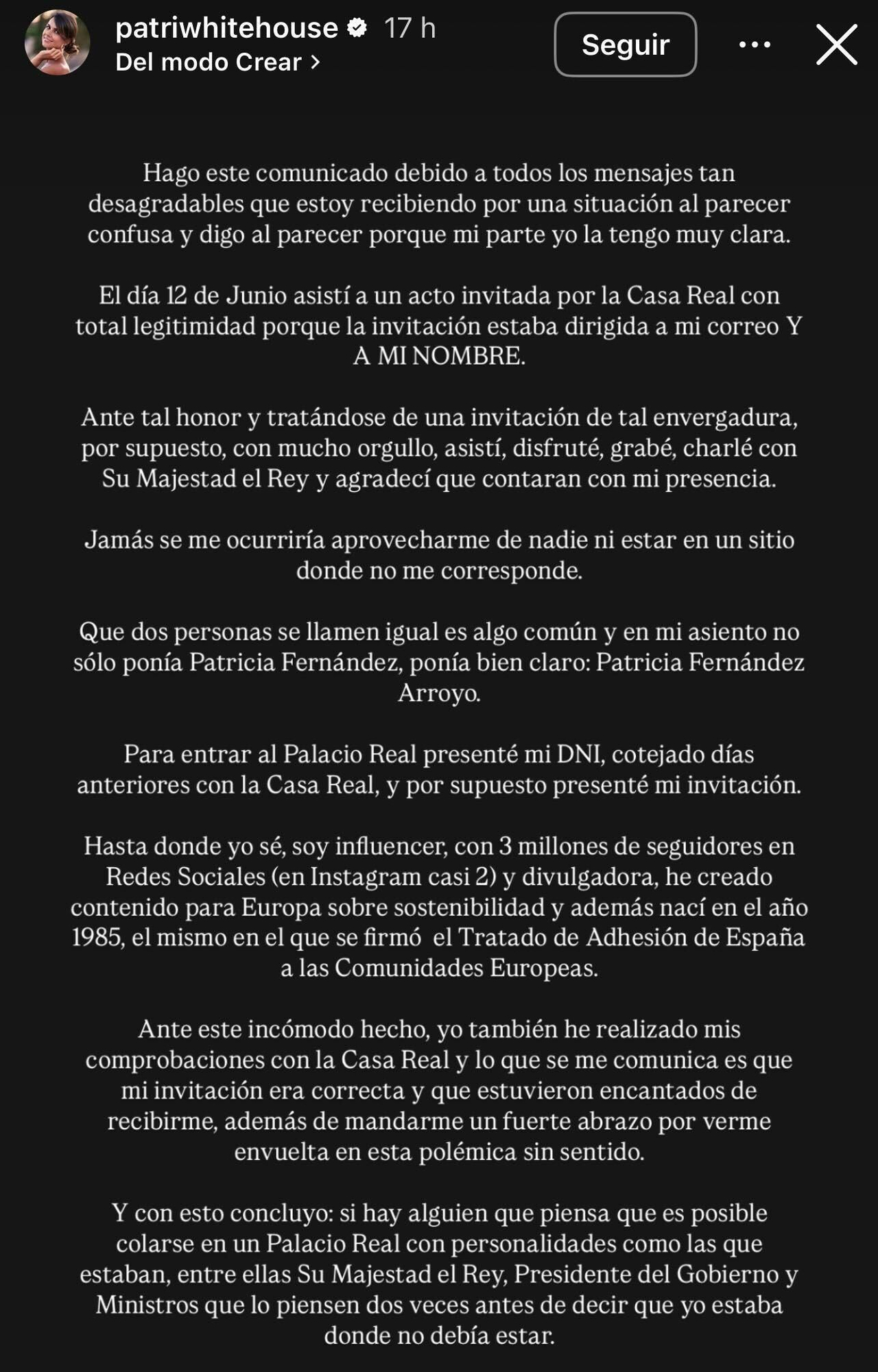 El comunicado de Patricia Fernández sobre la polémica