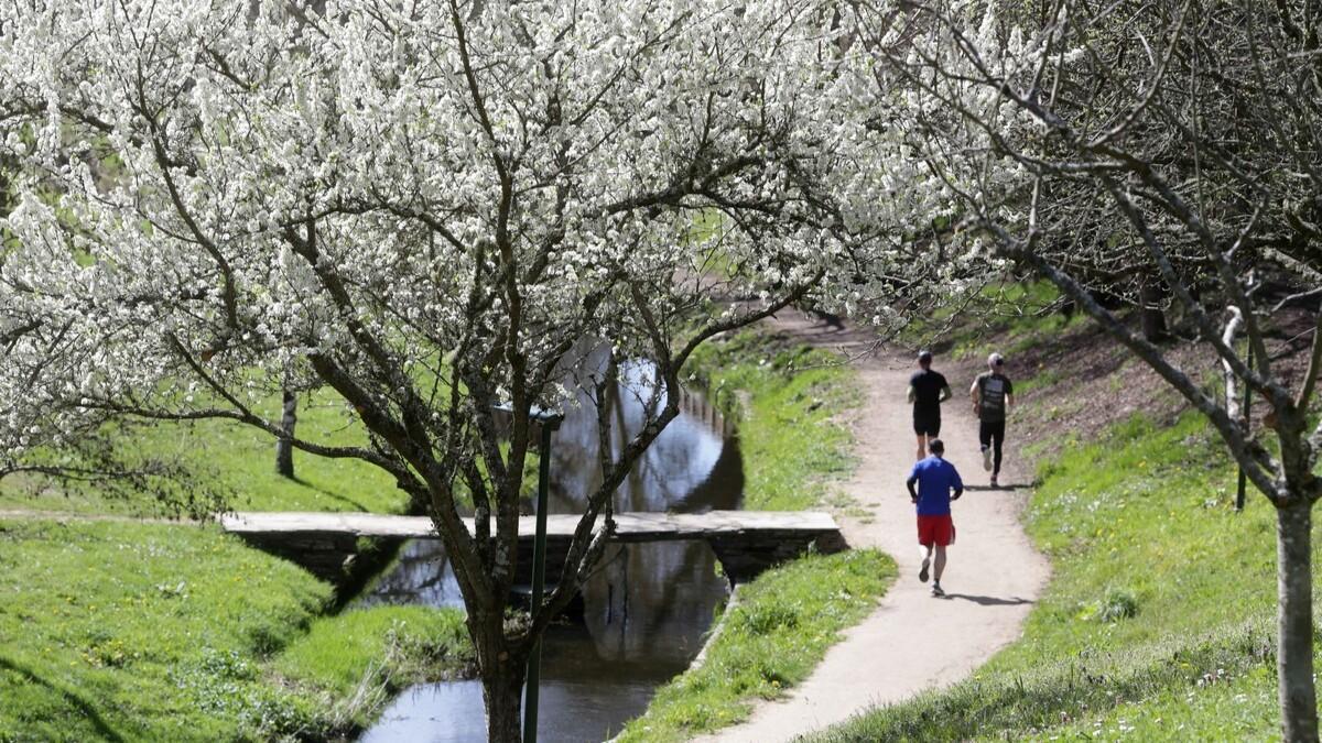 Varias personas hacen footing en Lugo el día del comienzo de la primavera
