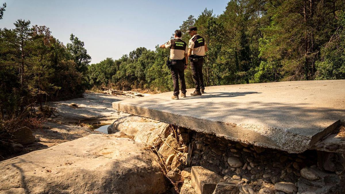 Un dels ponts situat a pocs metres del càmping de la Riera de Merlès que va quedar destrossat per l’aiguat de Corpus