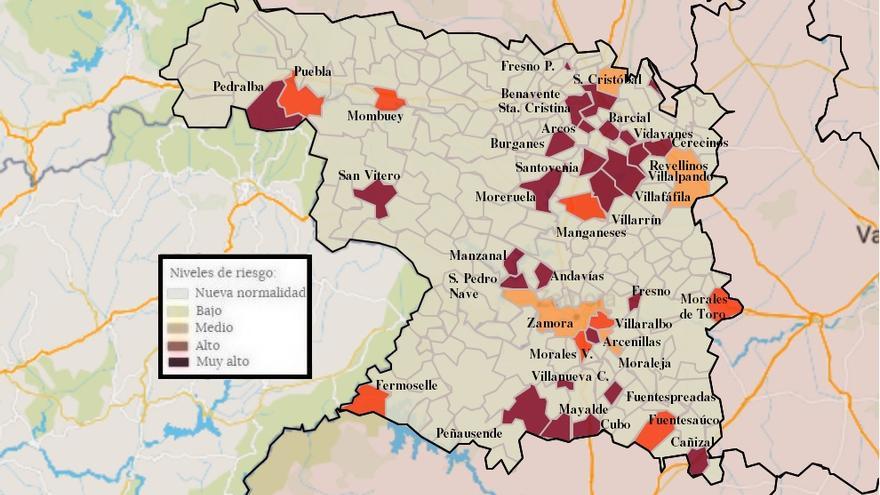 Mapa de contagios COVID por municipios en Zamora