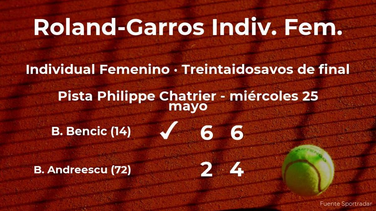 La tenista Belinda Bencic se hace con la plaza de los dieciseisavos de final a costa de Bianca Vanessa Andreescu