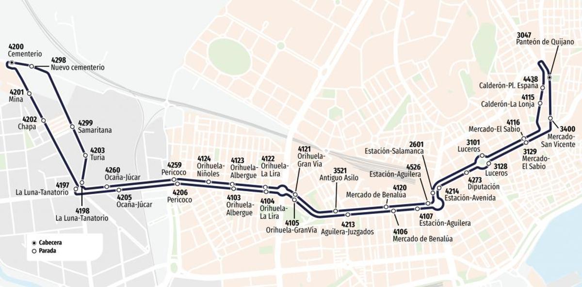 Recorrido de la línea especial de autobuses de Alicante por el día del Padre