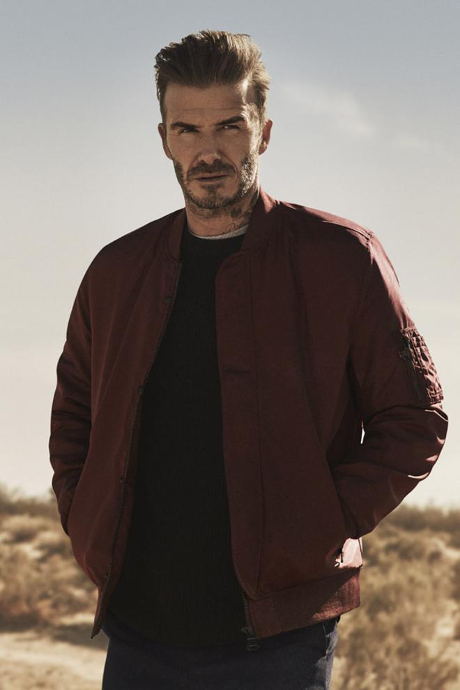 David Bekcham con bomber granate de su colección para H&M