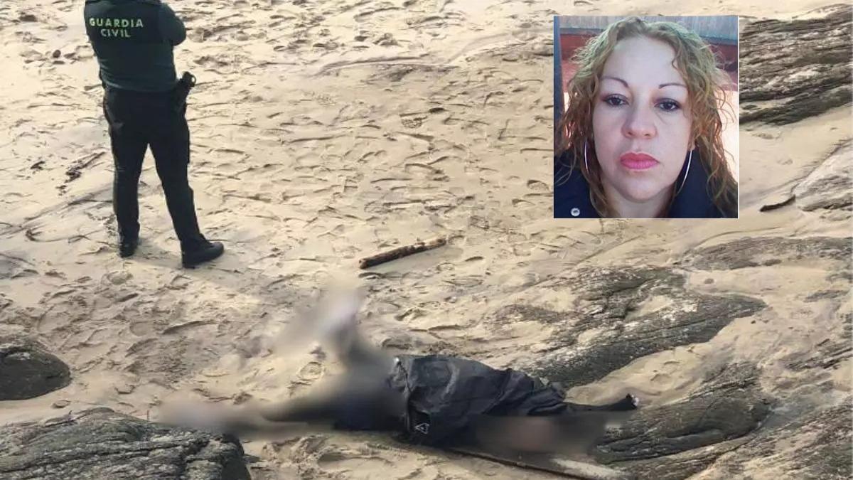 Imagen del cadáver hallado en la playa de Arnela, en Porto do Son, y, sobreimpresionada, foto de Priscila Montalván Morán, ecuatoriana residente en Esposende y que se sospecha puede ser la mujer hallada muerta