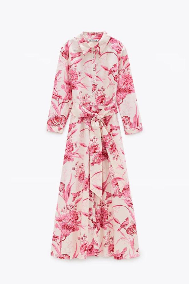 Vestido camisero estampado, de Zara