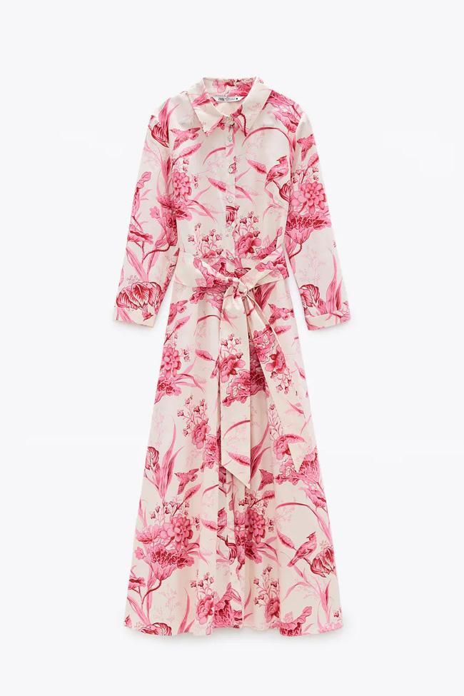 Vestido camisero estampado, de Zara