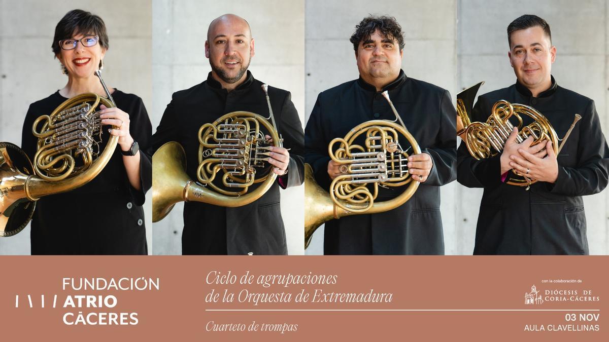 Cuarteto de trompas de la Orquesta de Extremadura, formado por los solistas Lorena Corma y Gustavo Castro, y los solistas Xulio Varela y José Antonio Soria Navalón