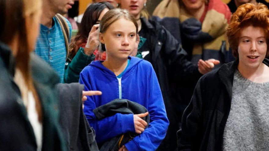 La activista sueca Greta Thunberg, ayer, tras un acto en la Universidad Complutense.