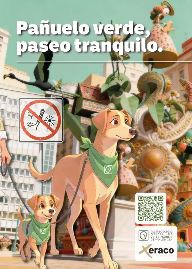 Pañuelos verdes y áreas libres de petardos: el plan de Xeraco en Fallas para proteger a los perros